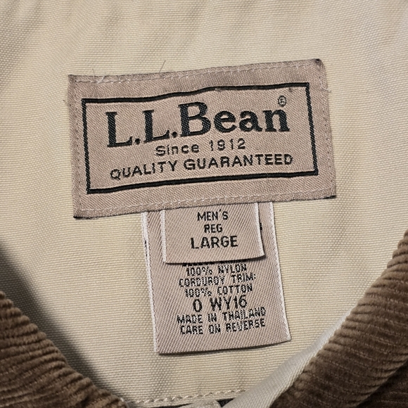 LL BEAN Barn Coat Men’s Large Beige Corduroy Collar Cord Trim Jacket - Picture 5 of 10